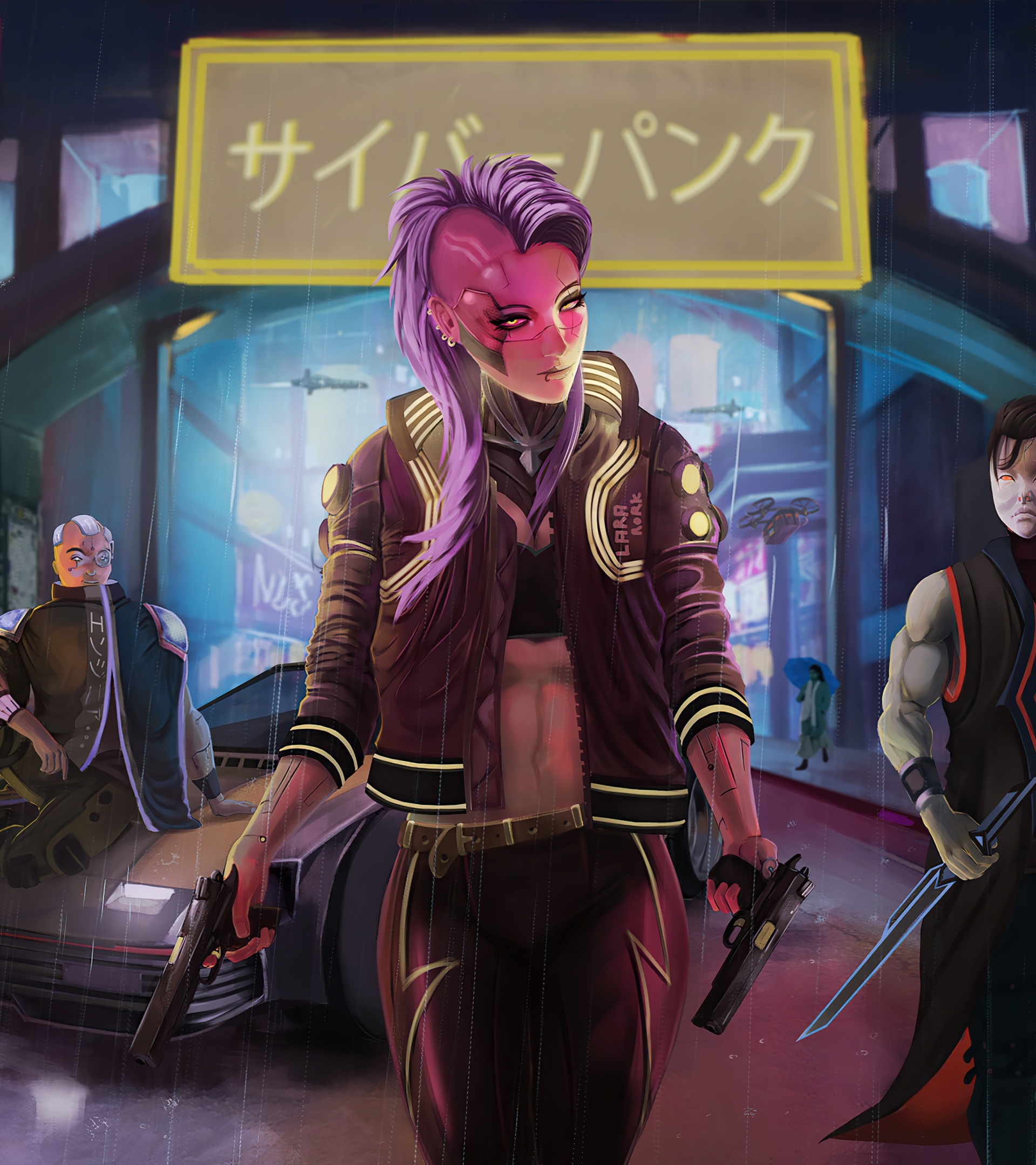 1920x2160 Resolution Purple Hair Cyberpunk Girl 5K 1920x2160 Resolution