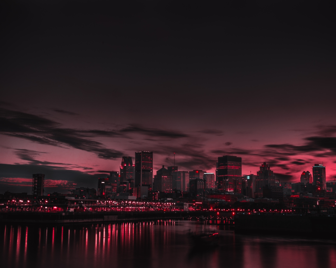Red Night Panorama Buildings Lights And Red Sky, HD 8K Wallpaper
