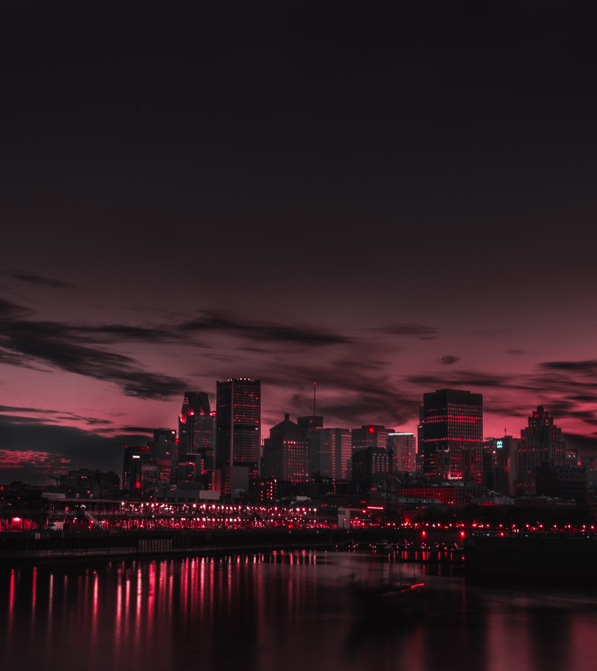 1920x2160 Resolution Red Night Panorama Buildings Lights And Red Sky ...