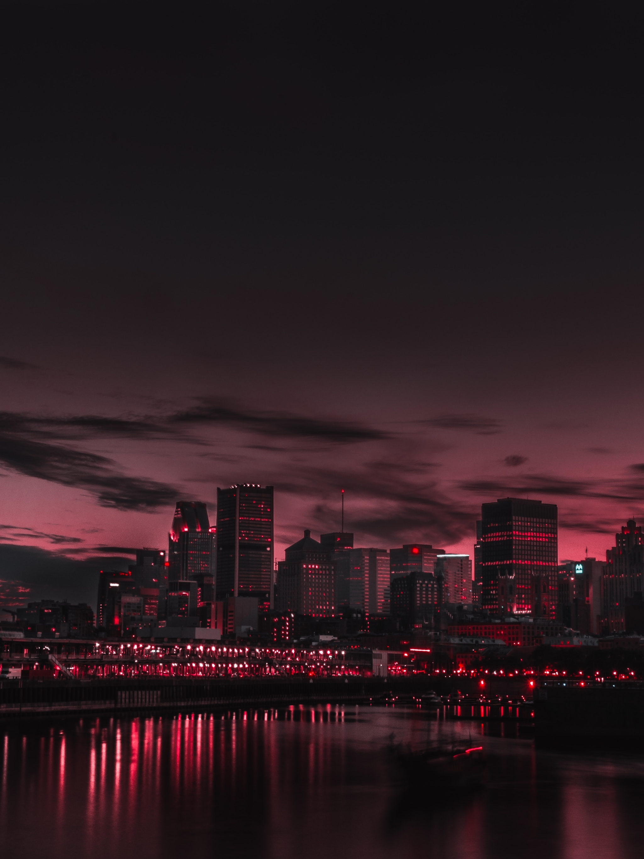 2048x2732 Resolution Red Night Panorama Buildings Lights And Red Sky