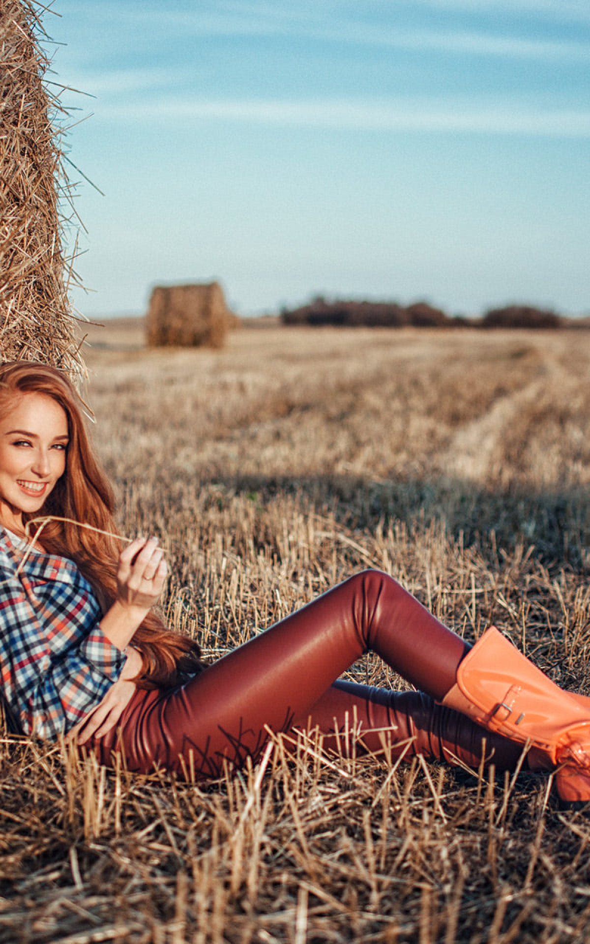 1200x1920 Redhead Women Outdoors In Leather Pants 1200x1920 Resolution