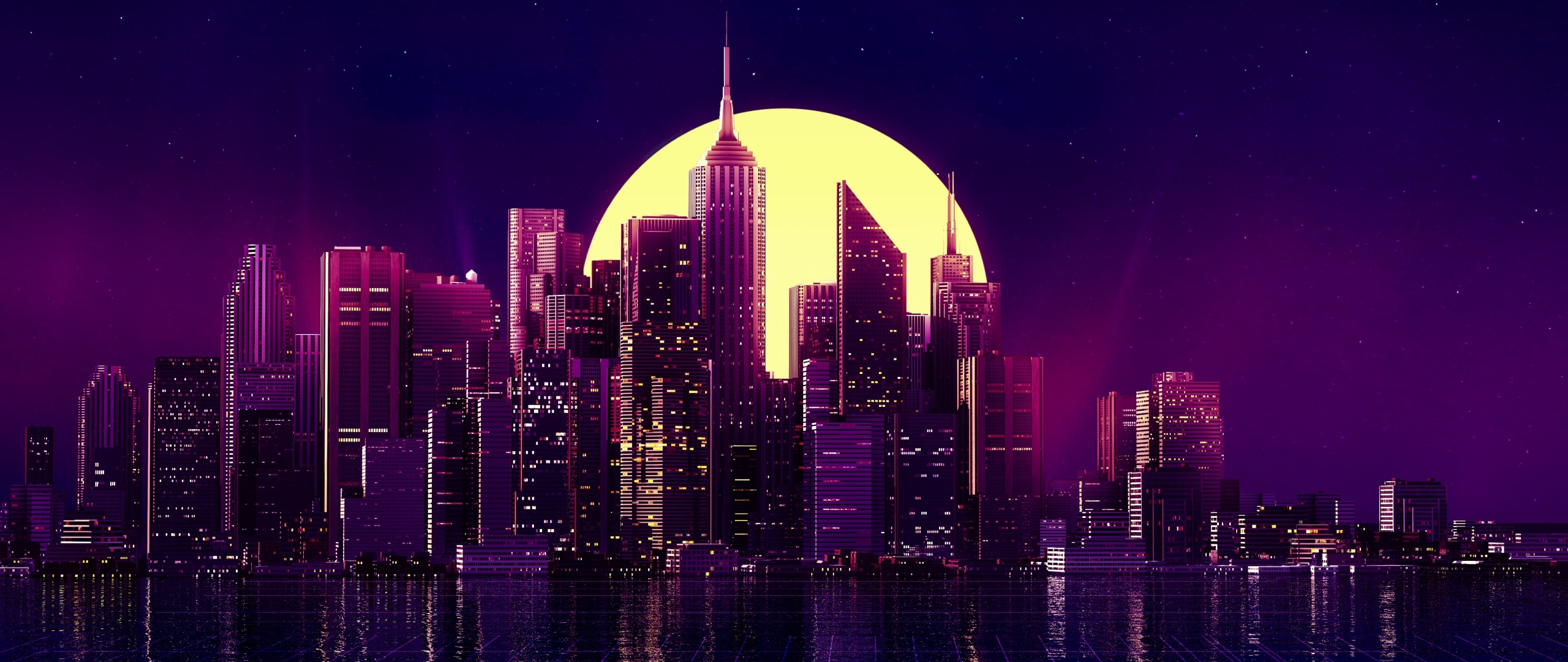 2560x1080 Retro Wave Purple Skyscraper City 2560x1080 ...