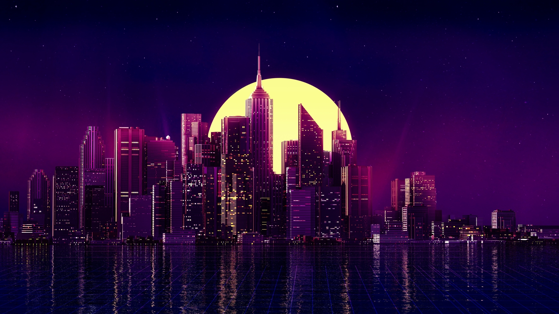 1920x1080 Retro Wave Purple Skyscraper City 1080P Laptop Full HD Wallpaper,  HD Artist 4K Wallpapers, Images, Photos and Background - Wallpapers Den