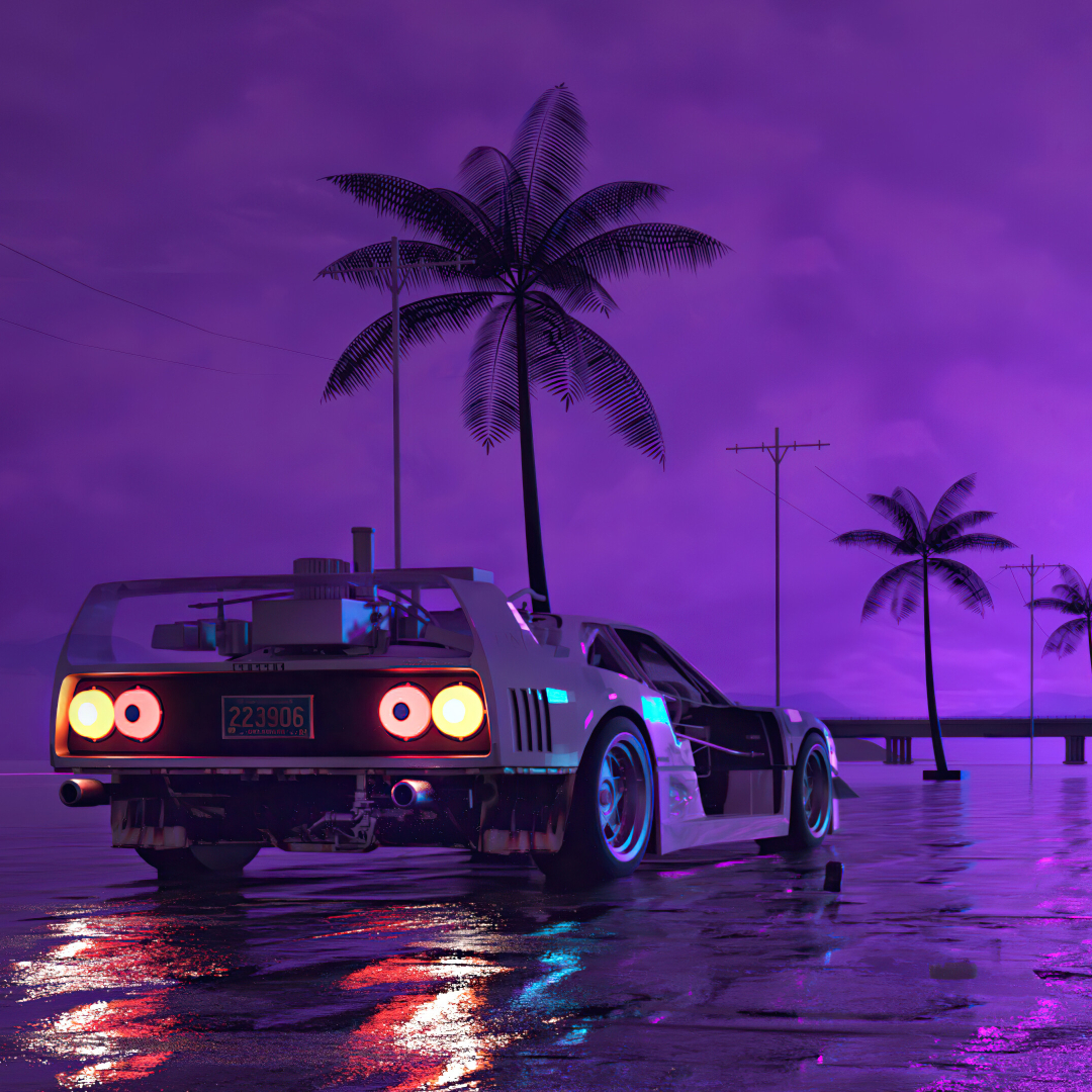 1080x1080 Resolution Retro Wave Sunset and Running Car 1080x1080 ...