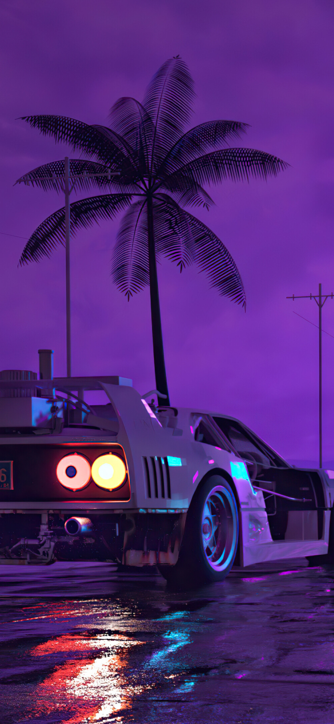 1080x2340 Retro Wave Sunset and Running Car 1080x2340 ...