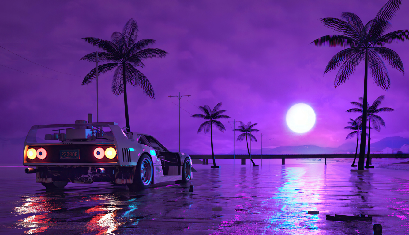 1336x768 Retro Wave Sunset and Running Car HD Laptop Wallpaper, HD Artist  4K Wallpapers, Images, Photos and Background - Wallpapers Den