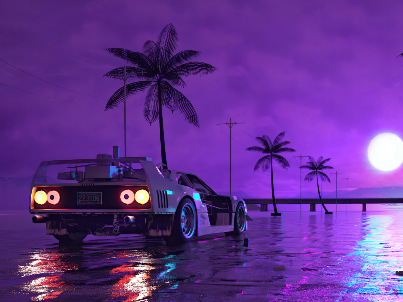 1400x1050 Retro Wave Sunset and Running Car 1400x1050 Resolution ...