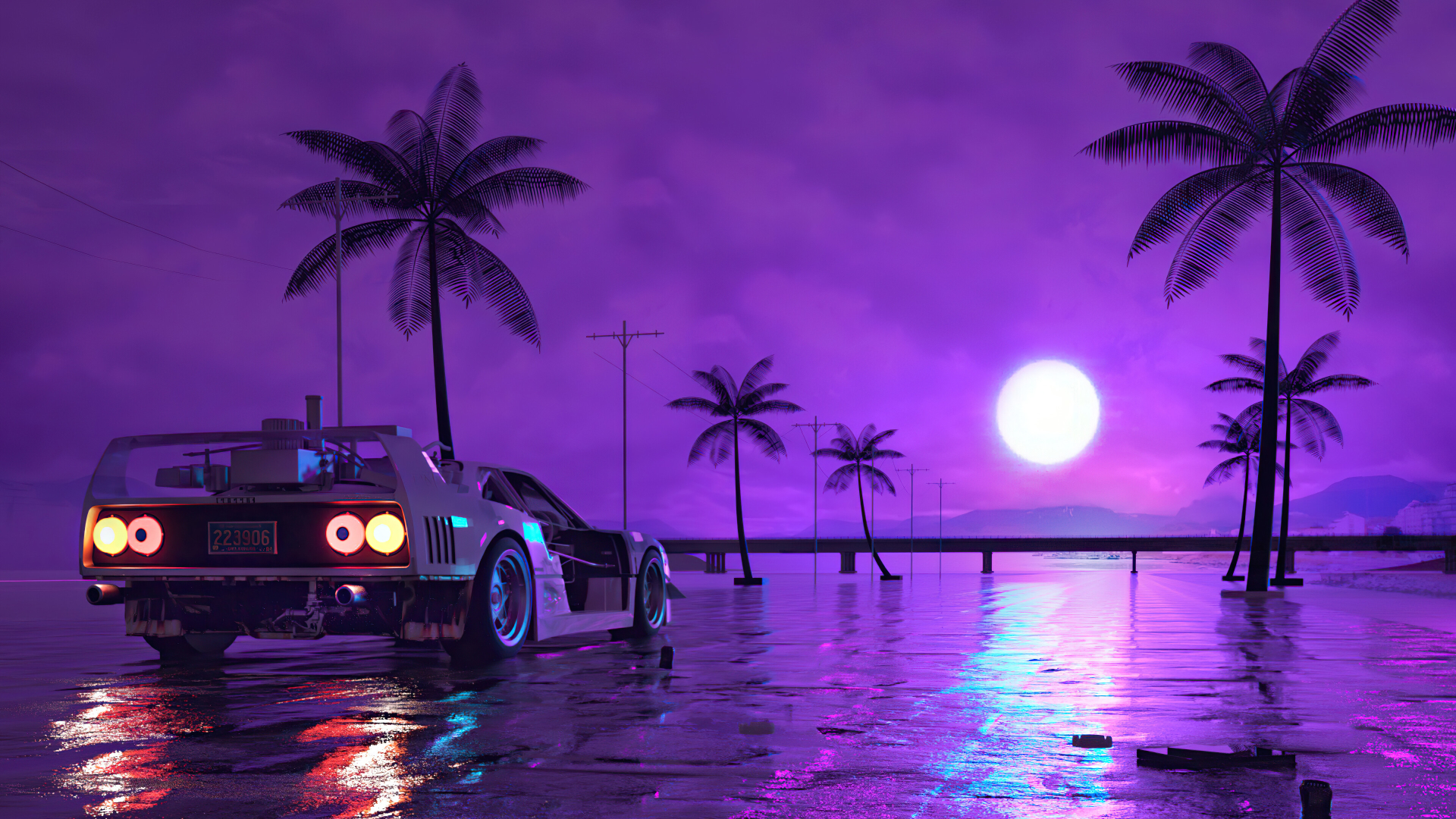 Retro Wave Sunset and Running Car Wallpaper, HD Artist 4K ...