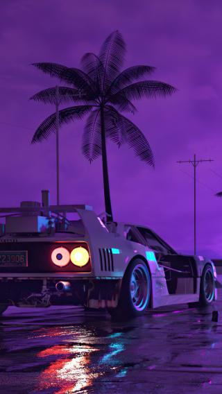 320x568 Retro Wave Sunset and Running Car 320x568 Resolution Wallpaper ...