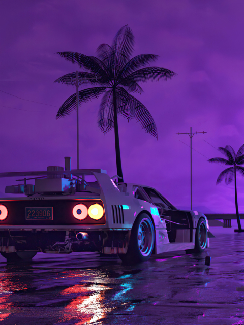 480x640 Resolution Retro Wave Sunset and Running Car 480x640 Resolution ...