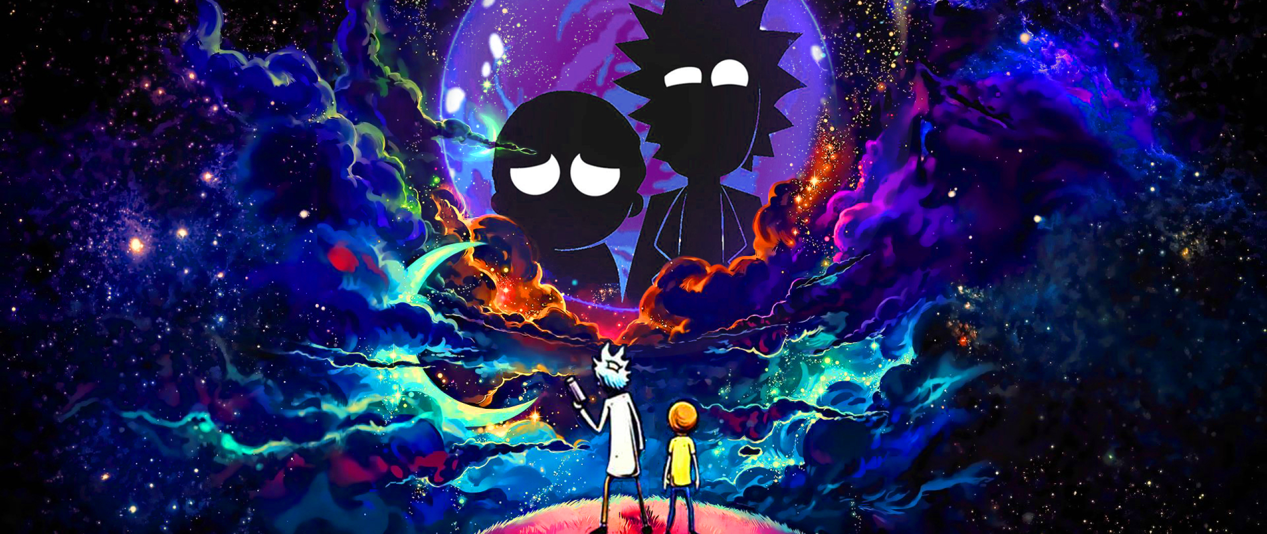 Rick and Morty in Outer Space (2560x1080) Resolution Wallpaper.