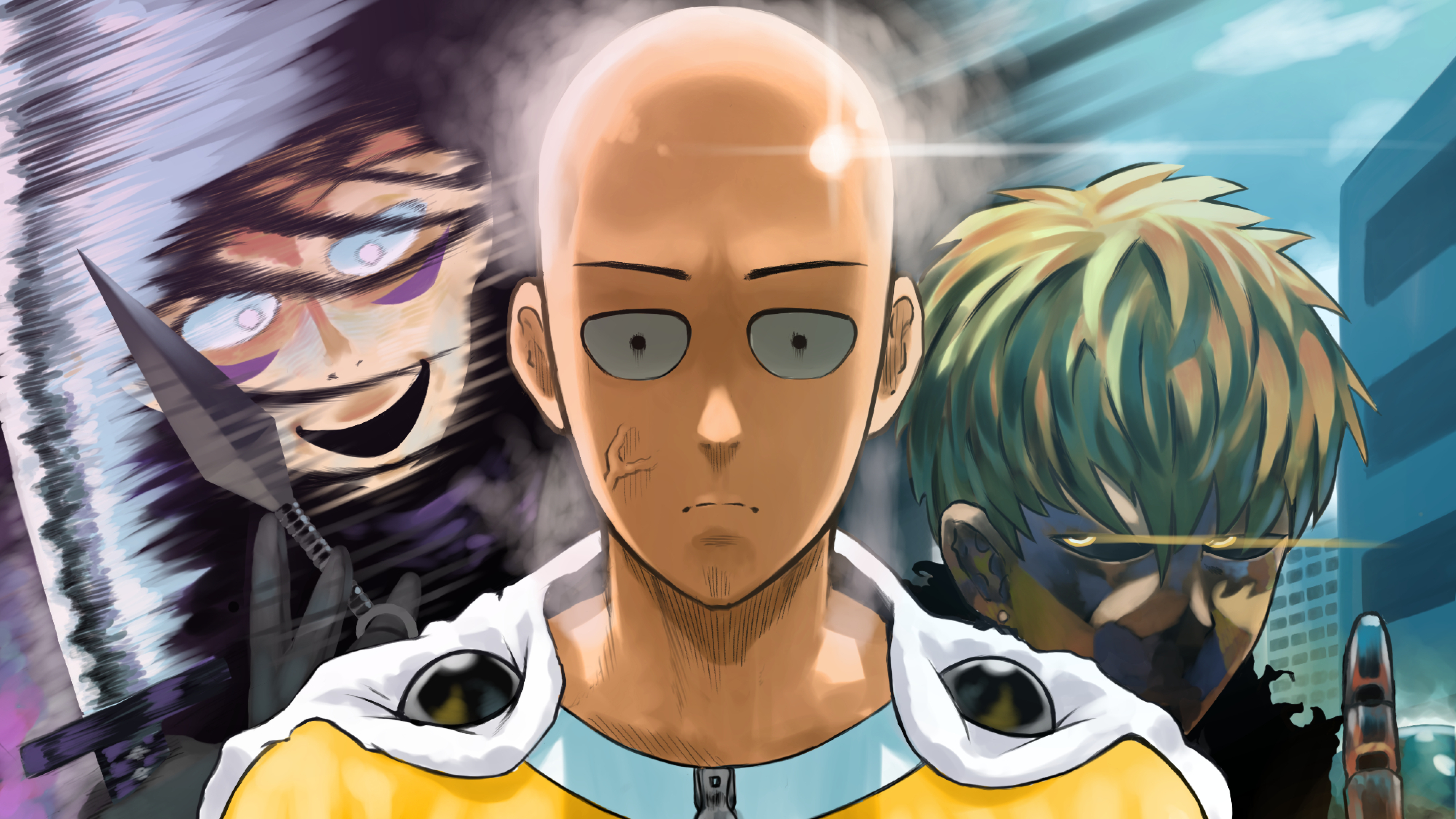 Den cool. One Punch man обои. Сайтама город. Сайтама обои на ПК.