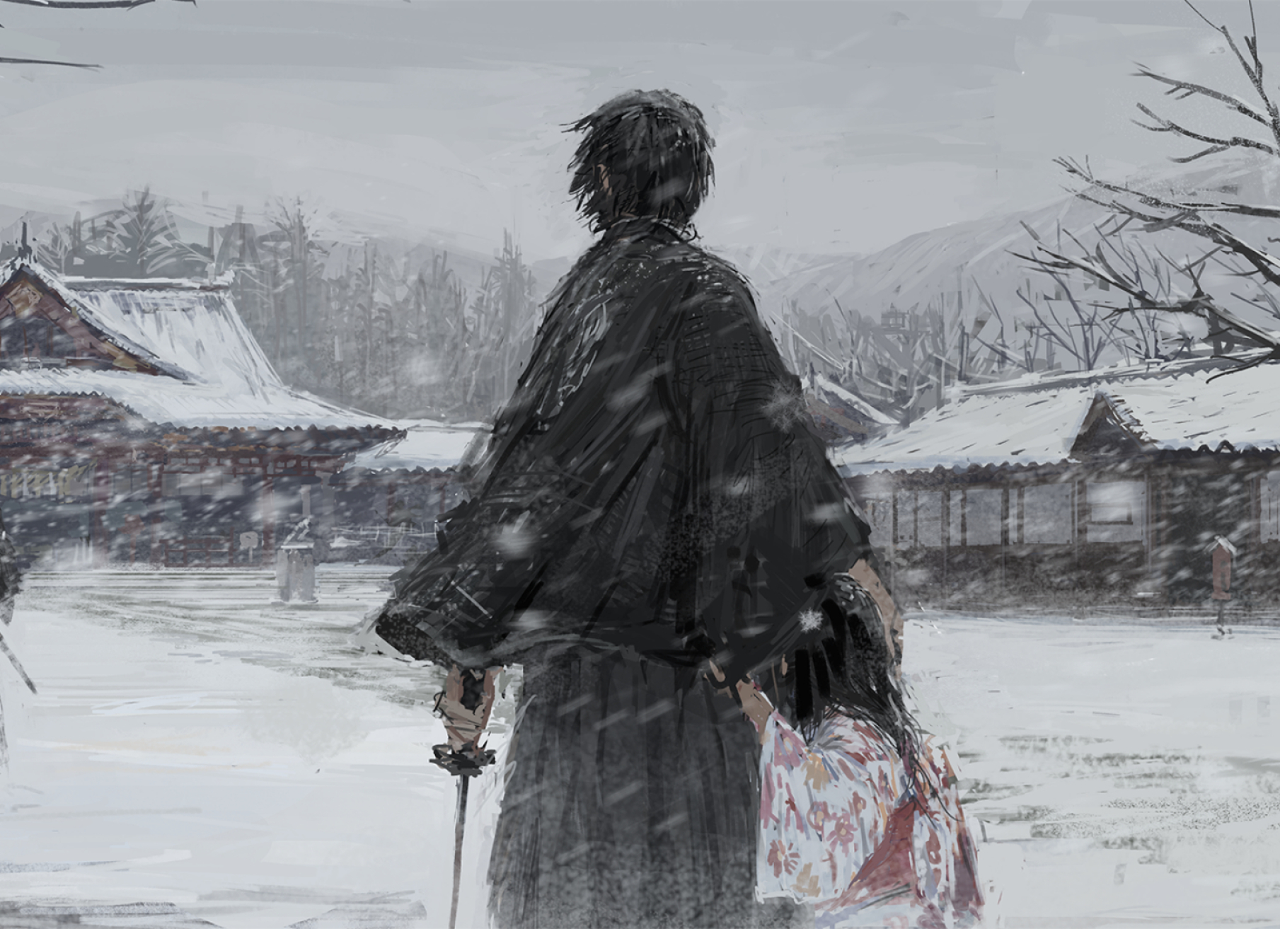 1809x1313 Resolution Samurai Warrior in Winter Illustration 1809x1313 ...