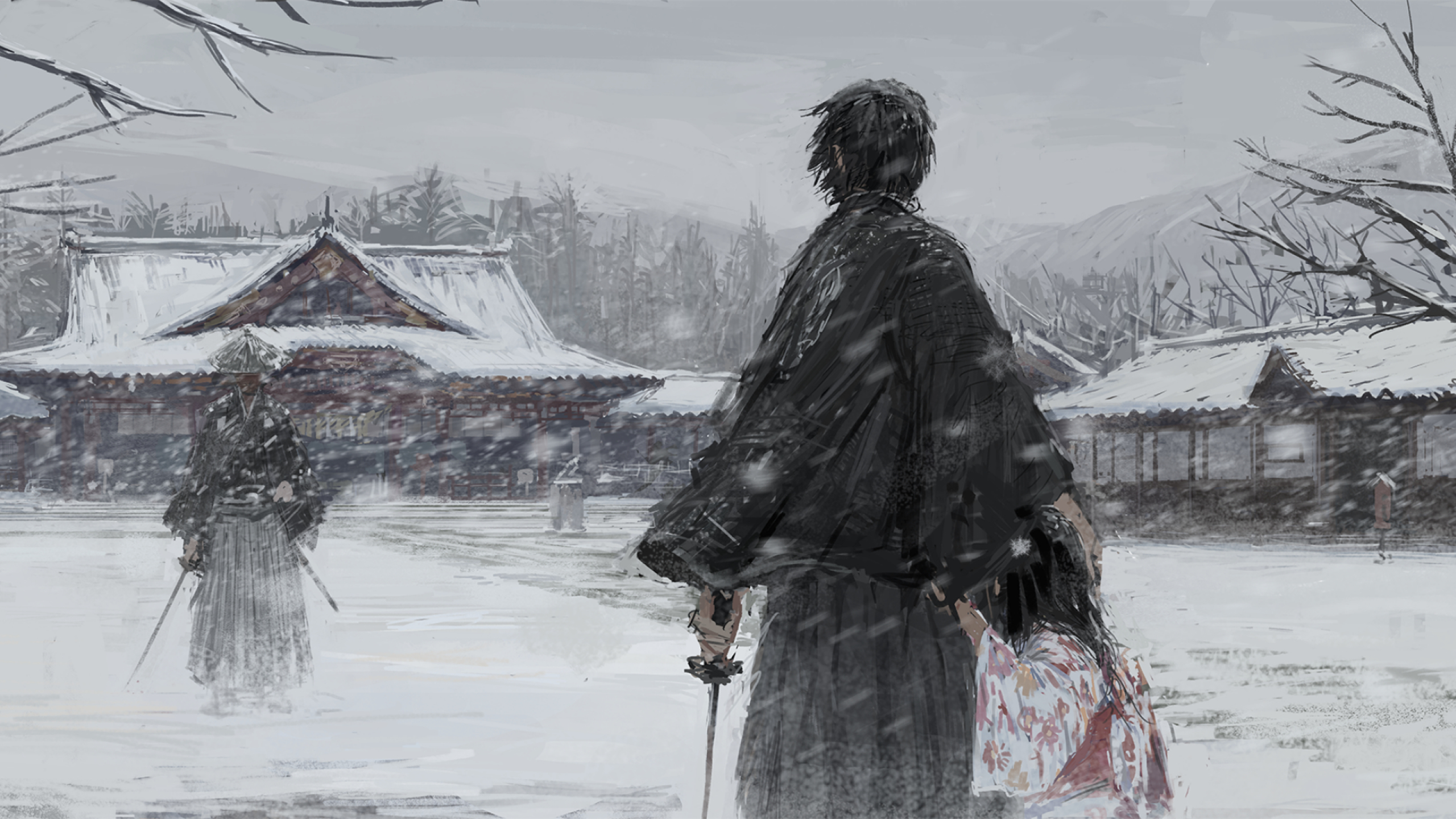 2560x1440 Resolution Samurai Warrior in Winter Illustration 1440P