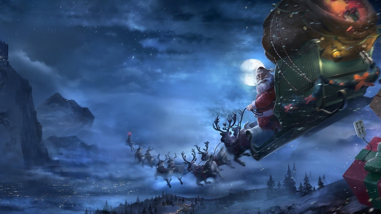 1280x720 santa claus, reindeer, sleigh 720P Wallpaper, HD Holidays 4K