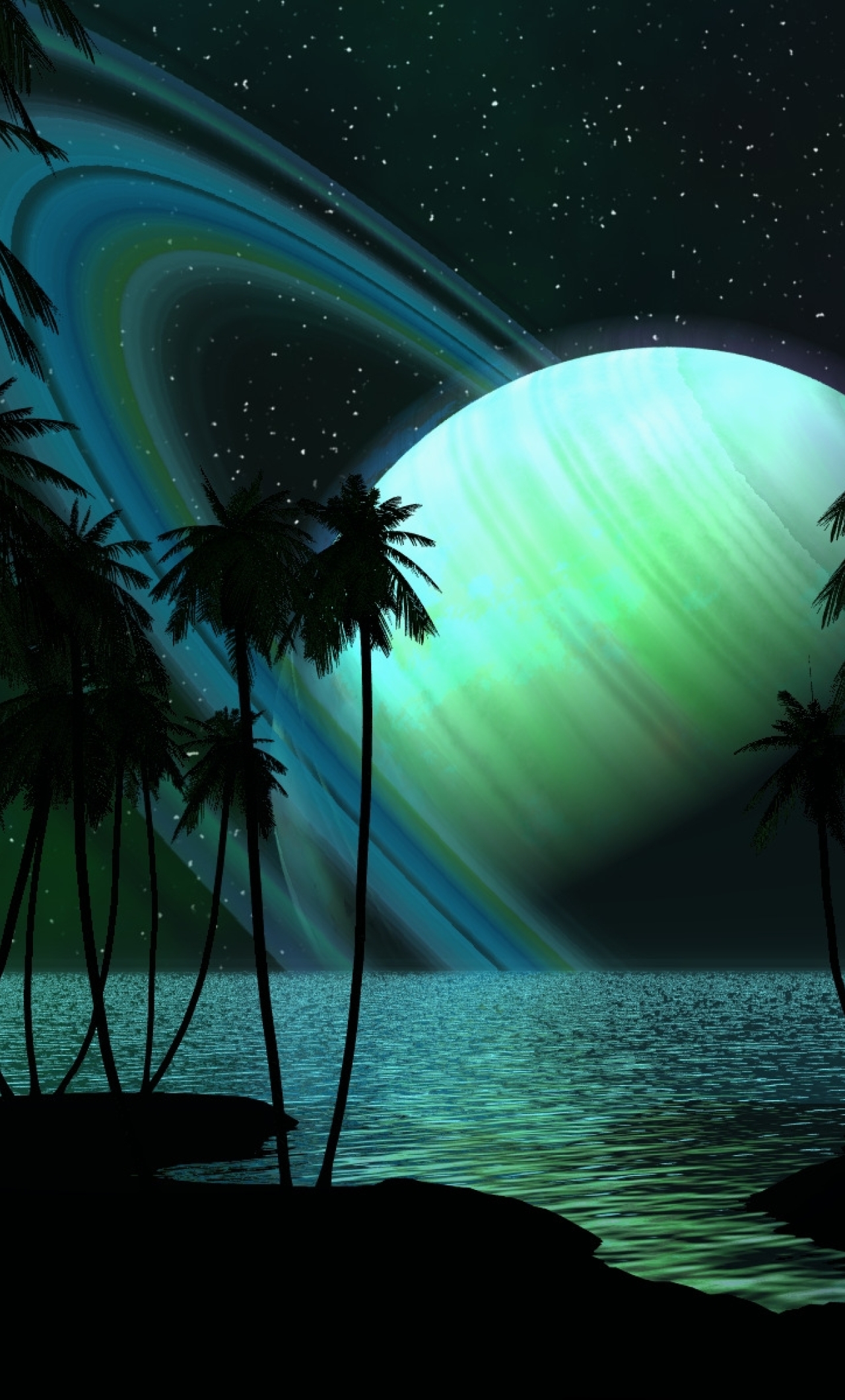 1280x2120 saturn, palm trees, water iPhone 6 plus ...