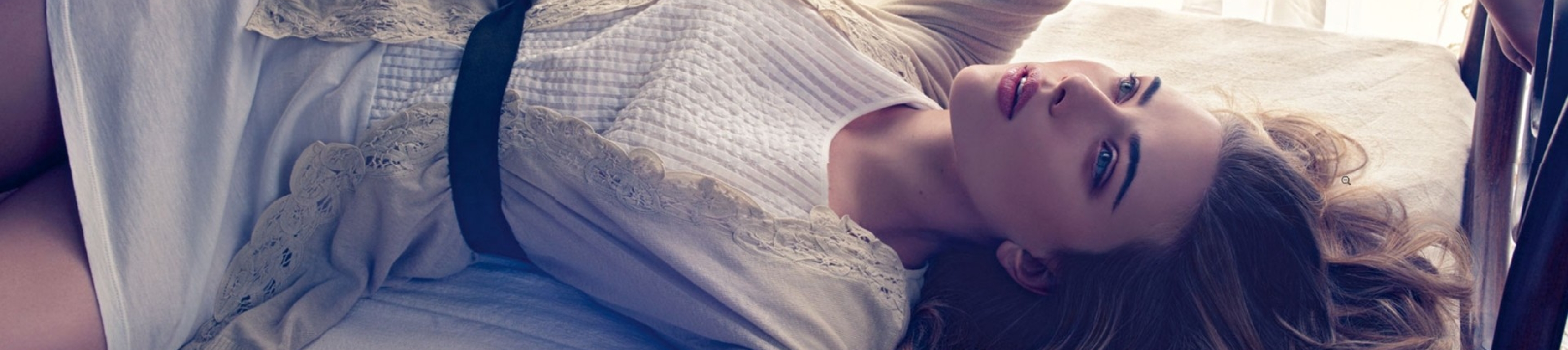 3440x768 Scarlett Johansson laying on Bed wallpapers 3440x768 — free download