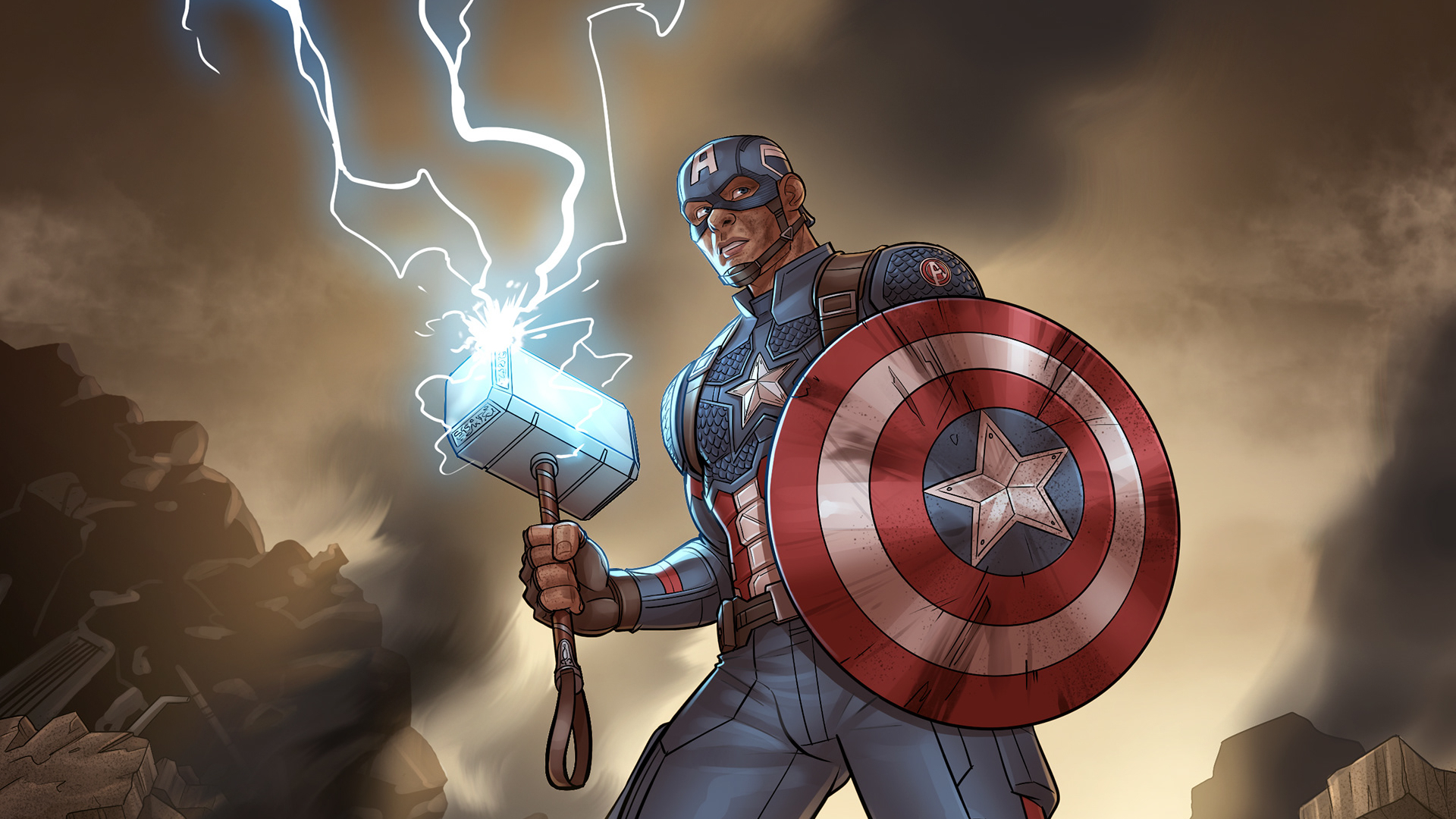 1920x1080 Shield Captain America with Thor's Hammer 1080P Laptop Full