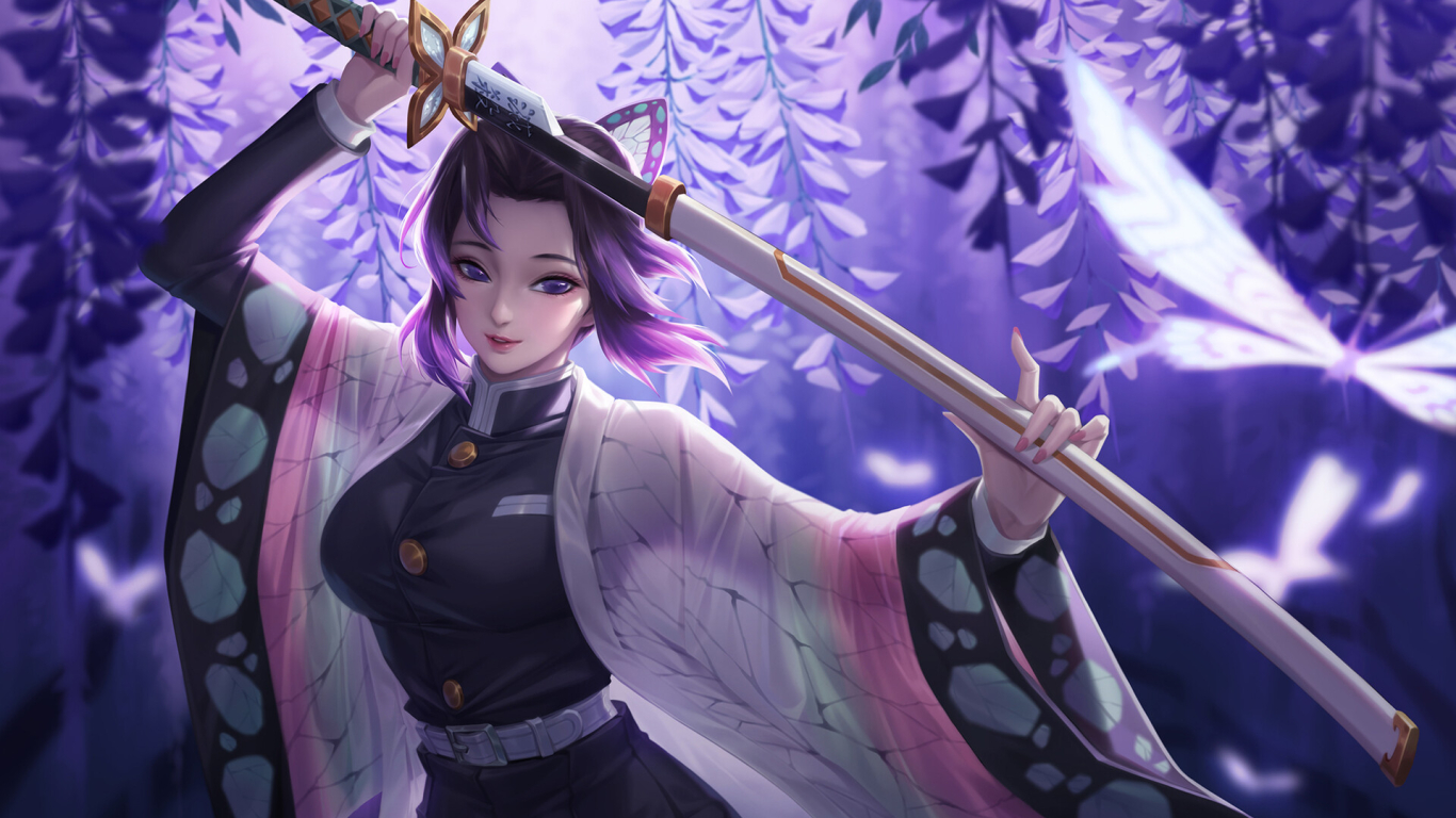 1366x768 Shinobu Kocho Katana Kimetsu no Yaiba 1366x768 Resolution