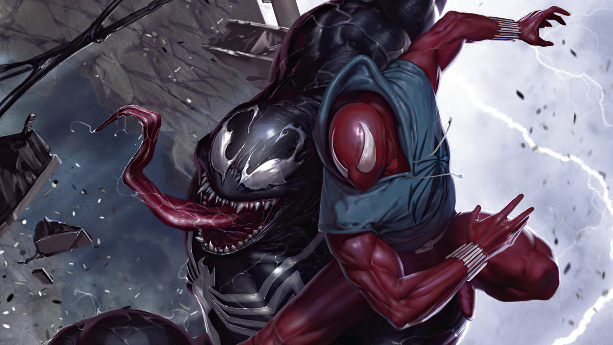 2048x1152 Resolution Spider Man Vs Venom Comic Art Marvel 2048x1152 Resolution Wallpaper 2567