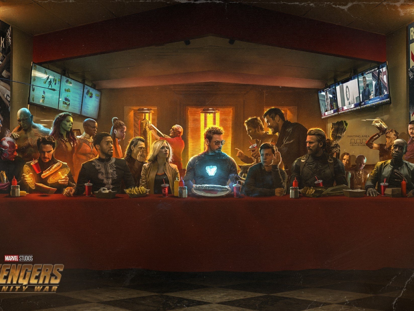 Stan Lee With Avengers Infinity War Superheros Artwork 