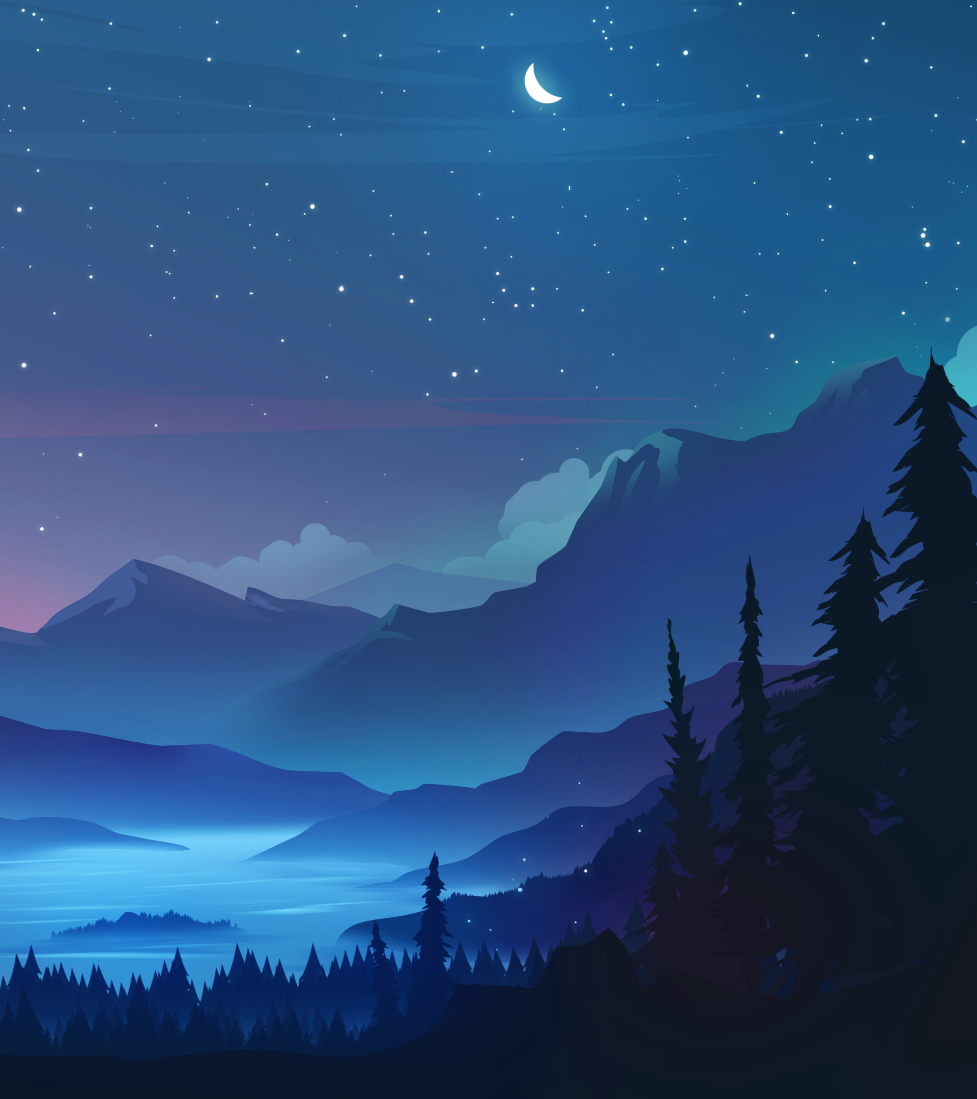 1920x2160 Resolution Starry Landscape 4k Cool Blue Moon 1920x2160 Resolution Wallpaper