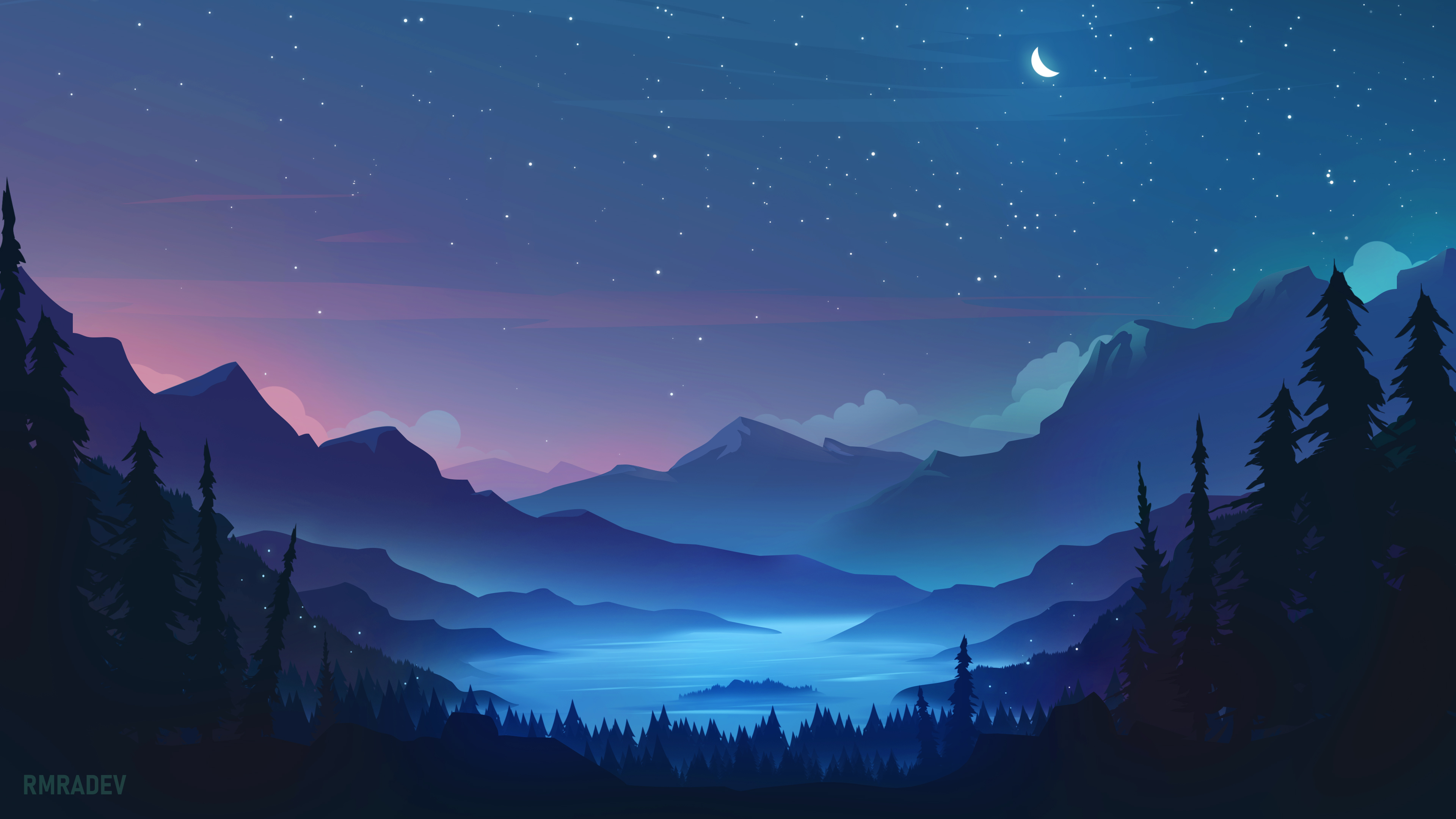 Beautiful Moon Blue Sky Mountains With Fog Nature Background 4K HD Nature  Wallpapers  HD Wallpapers  ID 107085