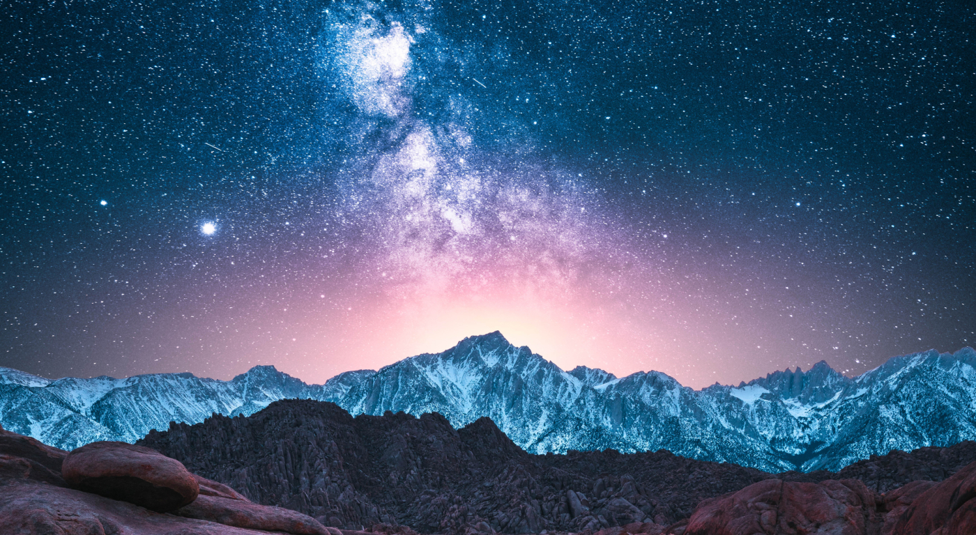 1400x768 Resolution Starry Night Over Mountains Cool Photography