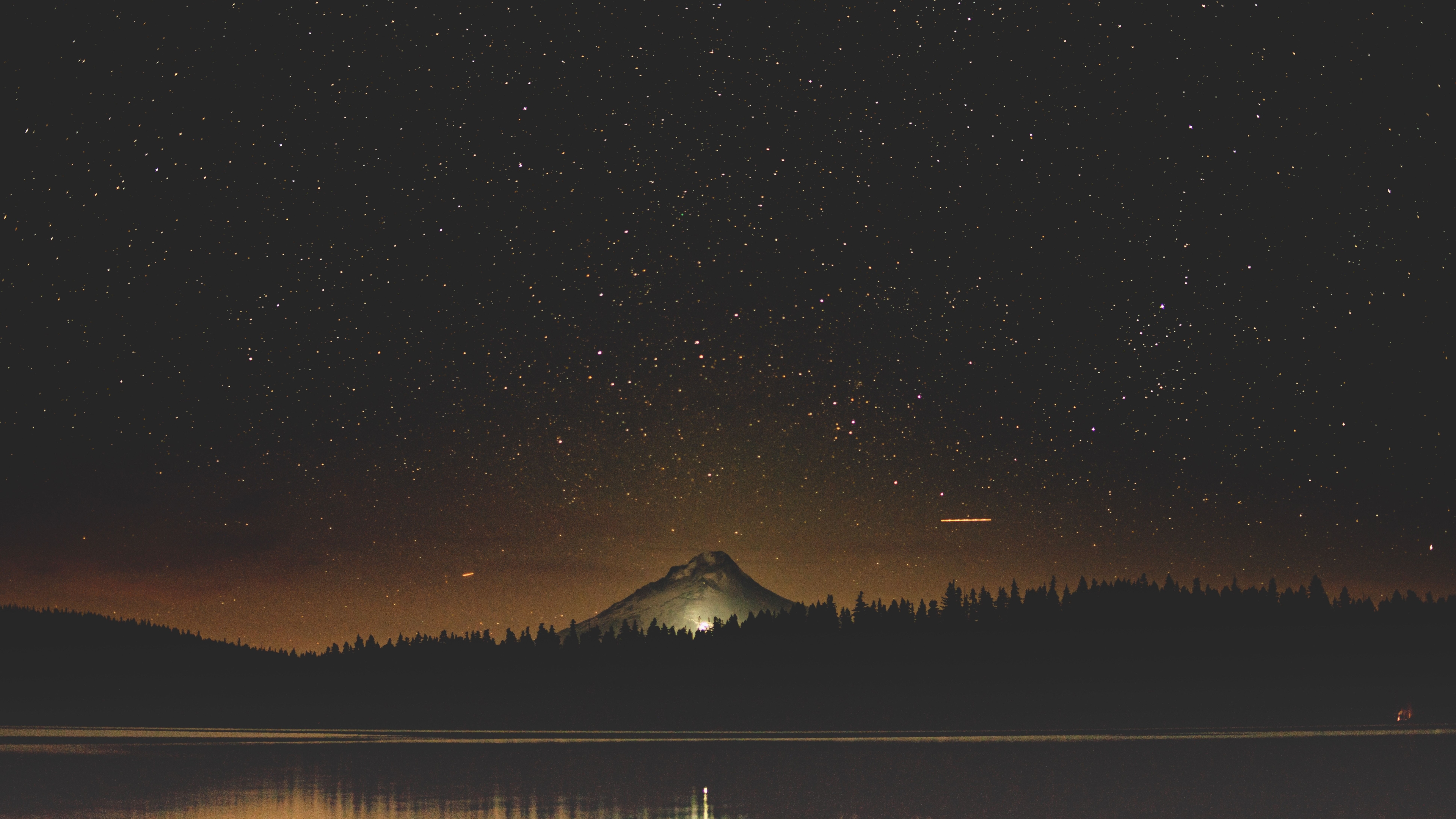 3840X2160 Resolution Starry Night Sky Near Lake 4K Wallpaper