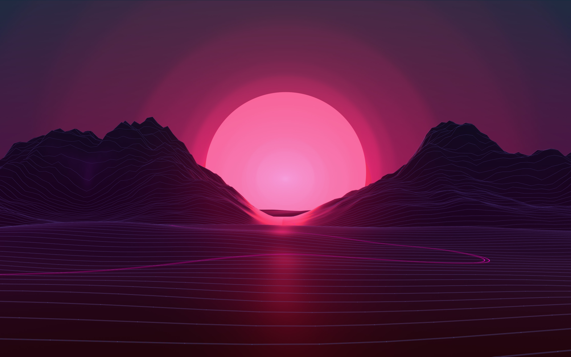 Sun In Retro Wave Mountains, HD 4K Wallpaper