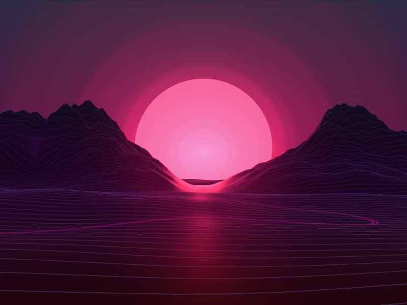 Sun In Retro Wave Mountains, HD 4K Wallpaper