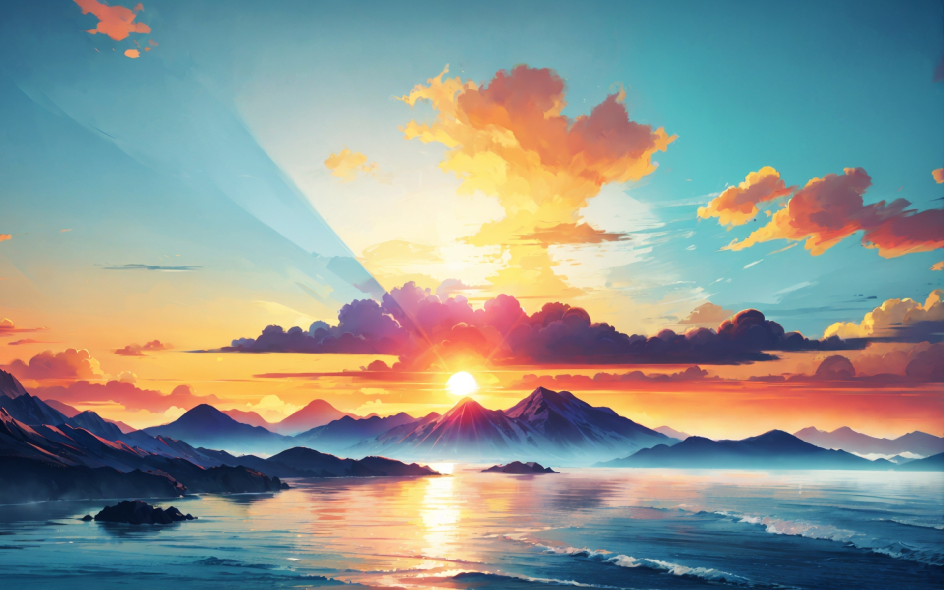1920x1200 Resolution Sun rising from Clouds over Mountains 1200P ...