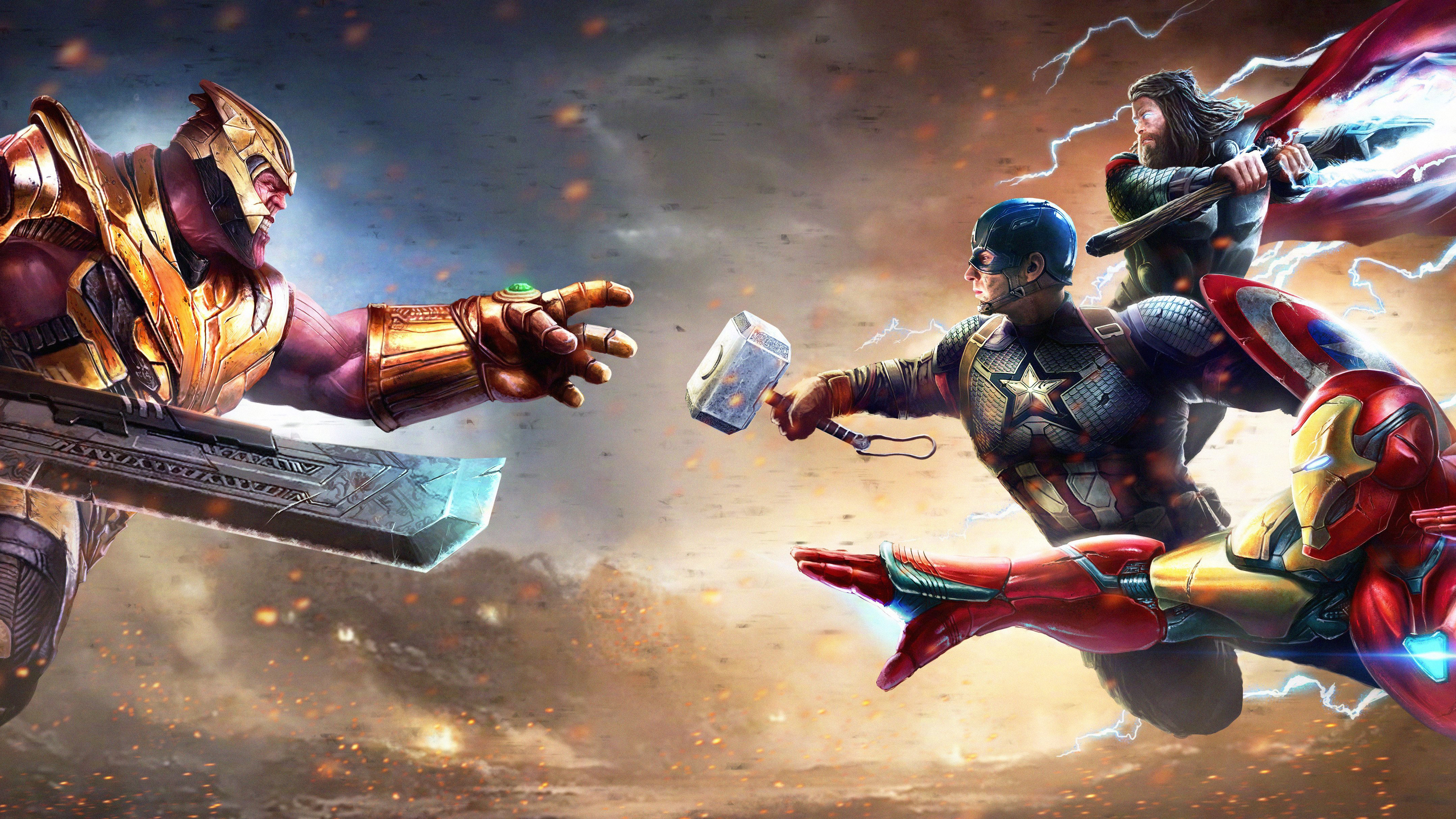 Thanos Against Captain America Iron Man and Thor Wallpaper, HD Movies