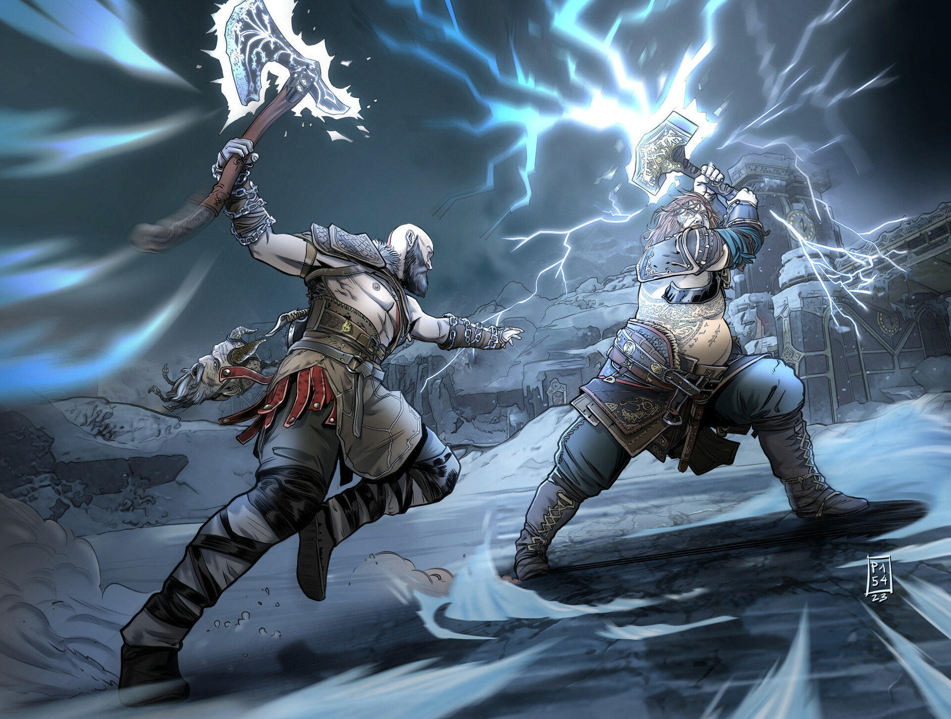 Thor vs Krato Cartoon Art Wallpaper, HD Artist 4K Wallpapers, Images and  Background - Wallpapers Den