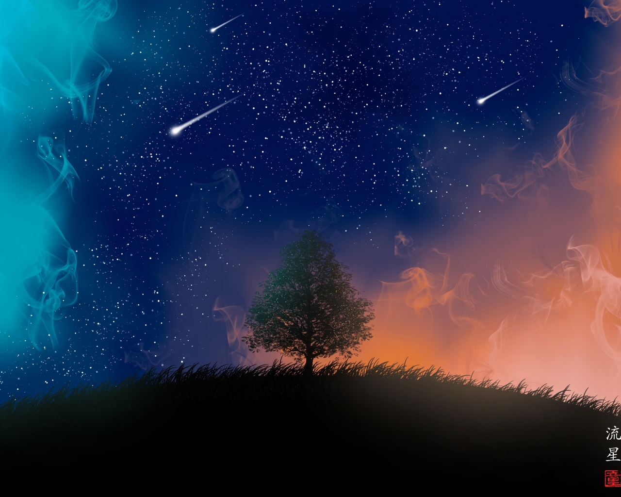 1280x1024 Tree And Shooting Stars 4k 1280x1024 Resolution Wallpaper Hd Artist 4k Wallpapers Images Photos And Background