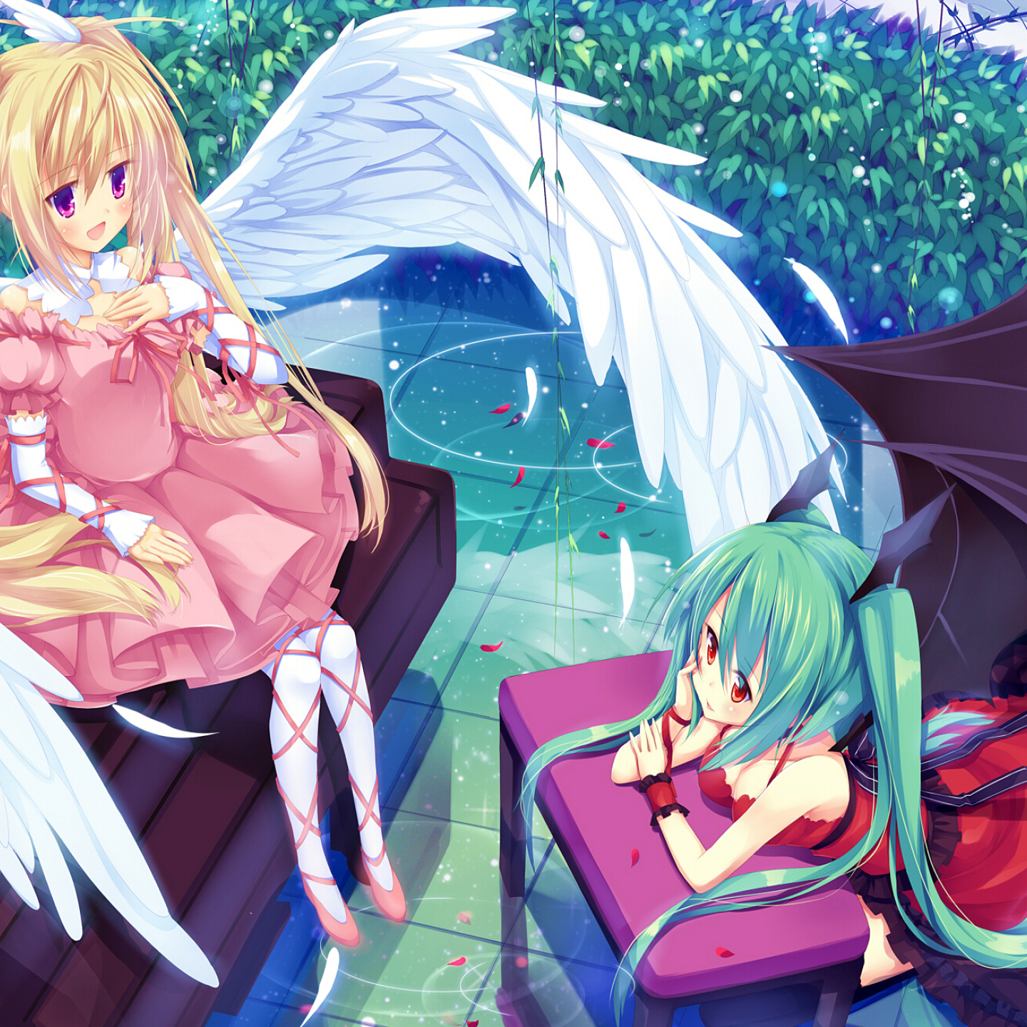 1440x1440 Resolution two girls, angel, demon 1440x1440 Resolution Wallpaper  - Wallpapers Den