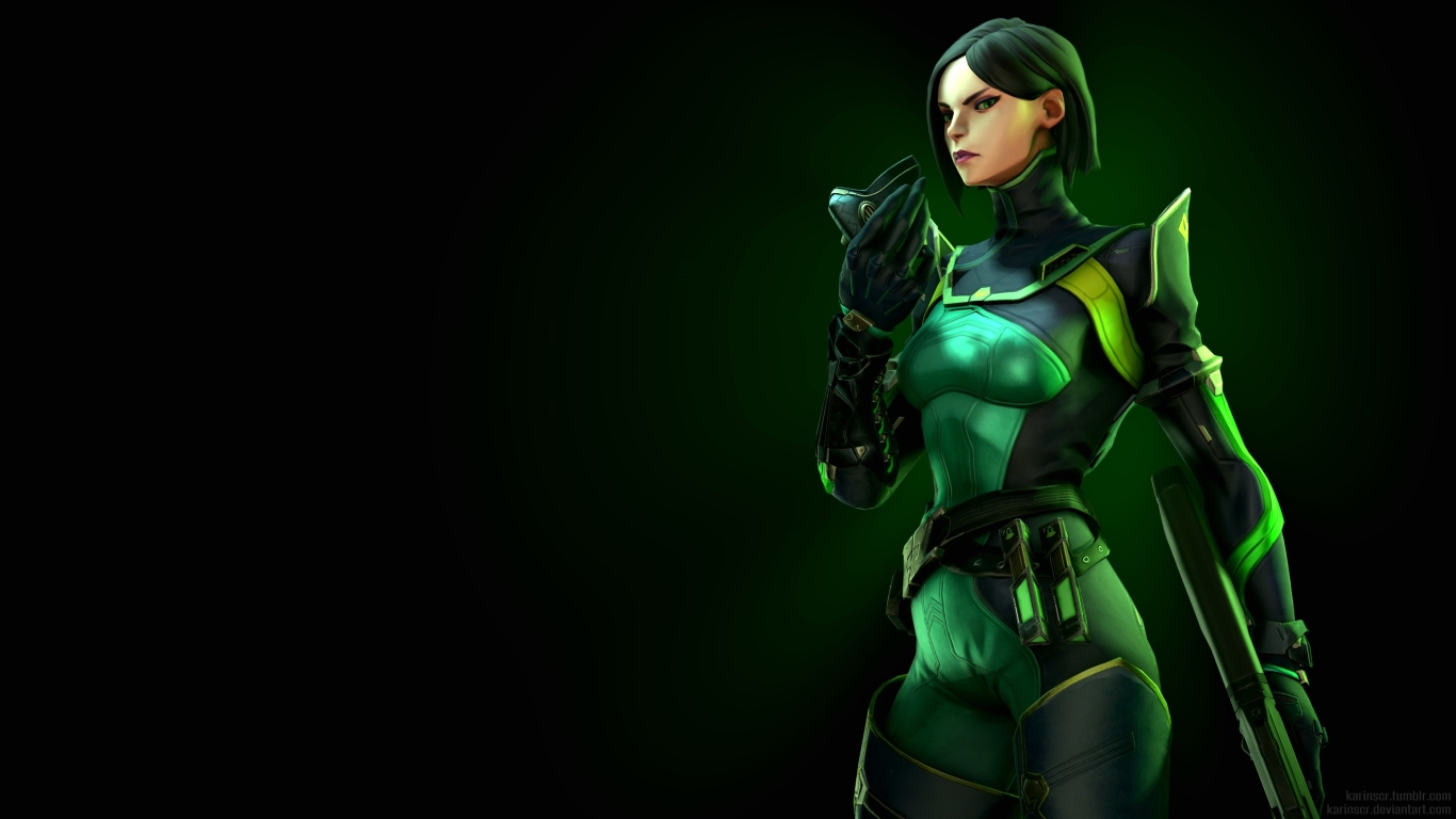 Download wallpaper look, girl, green, Valorant, section games in resolution  1366x768
