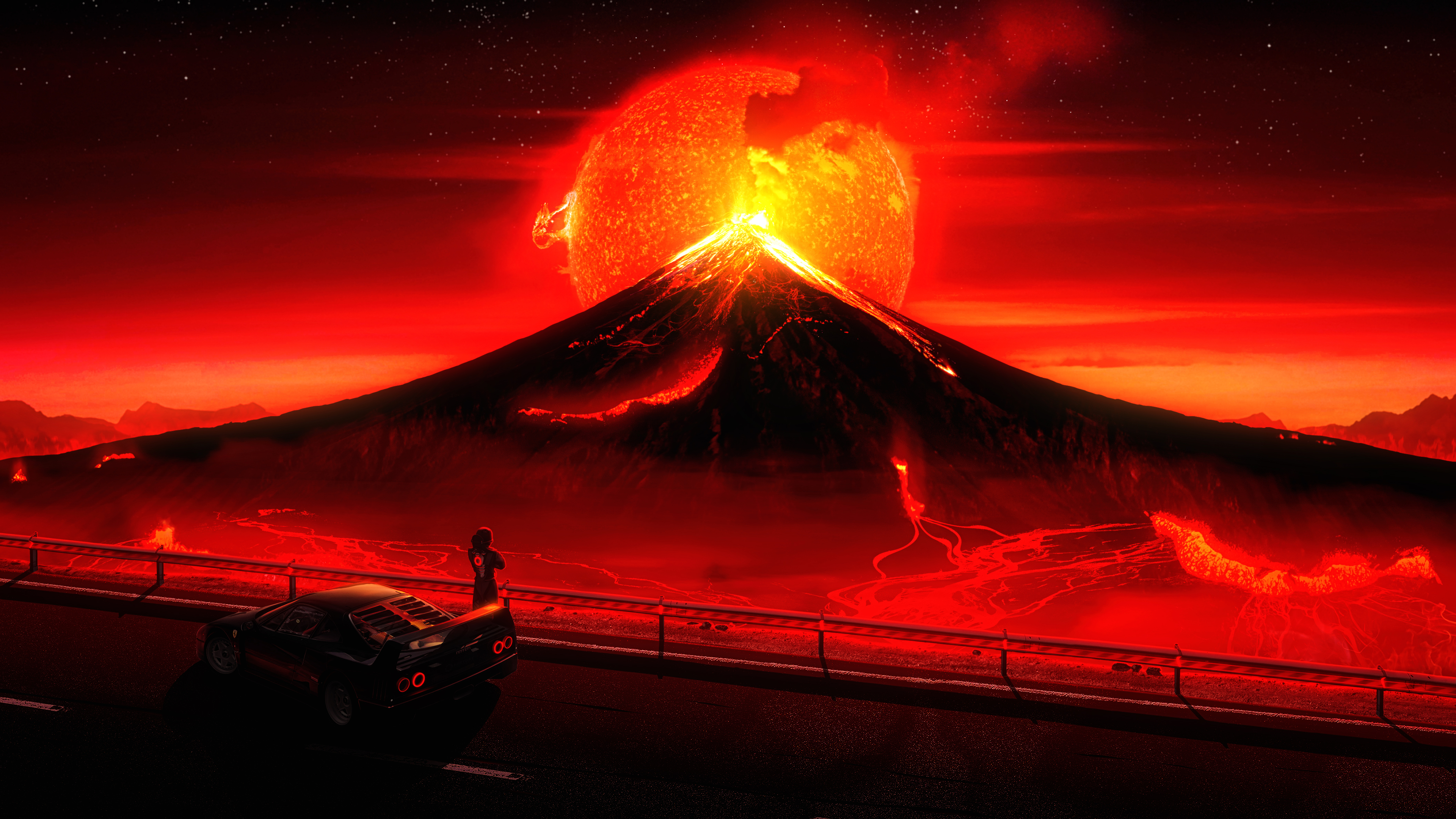 Premium AI Image | Anime scene background of a desert and a volcano day  digital art