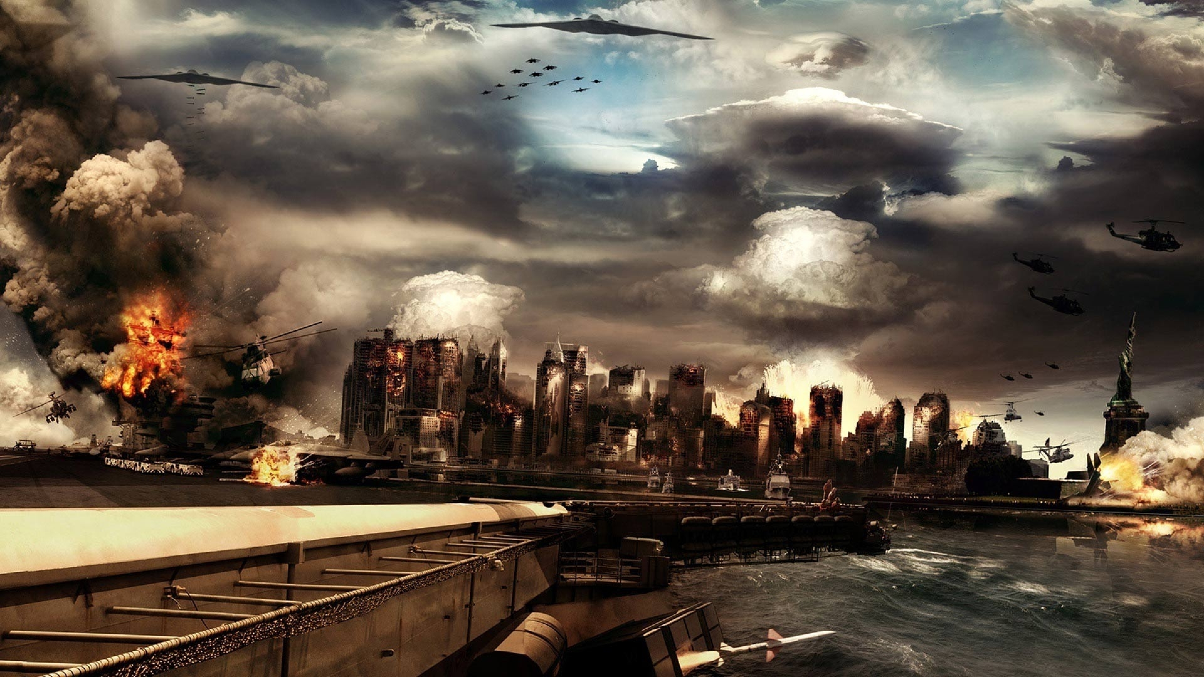 Ядерные военные конфликты. Атомный взрыв в Нью Йорке. Разрушенный город. Ядерный апокалипсис.