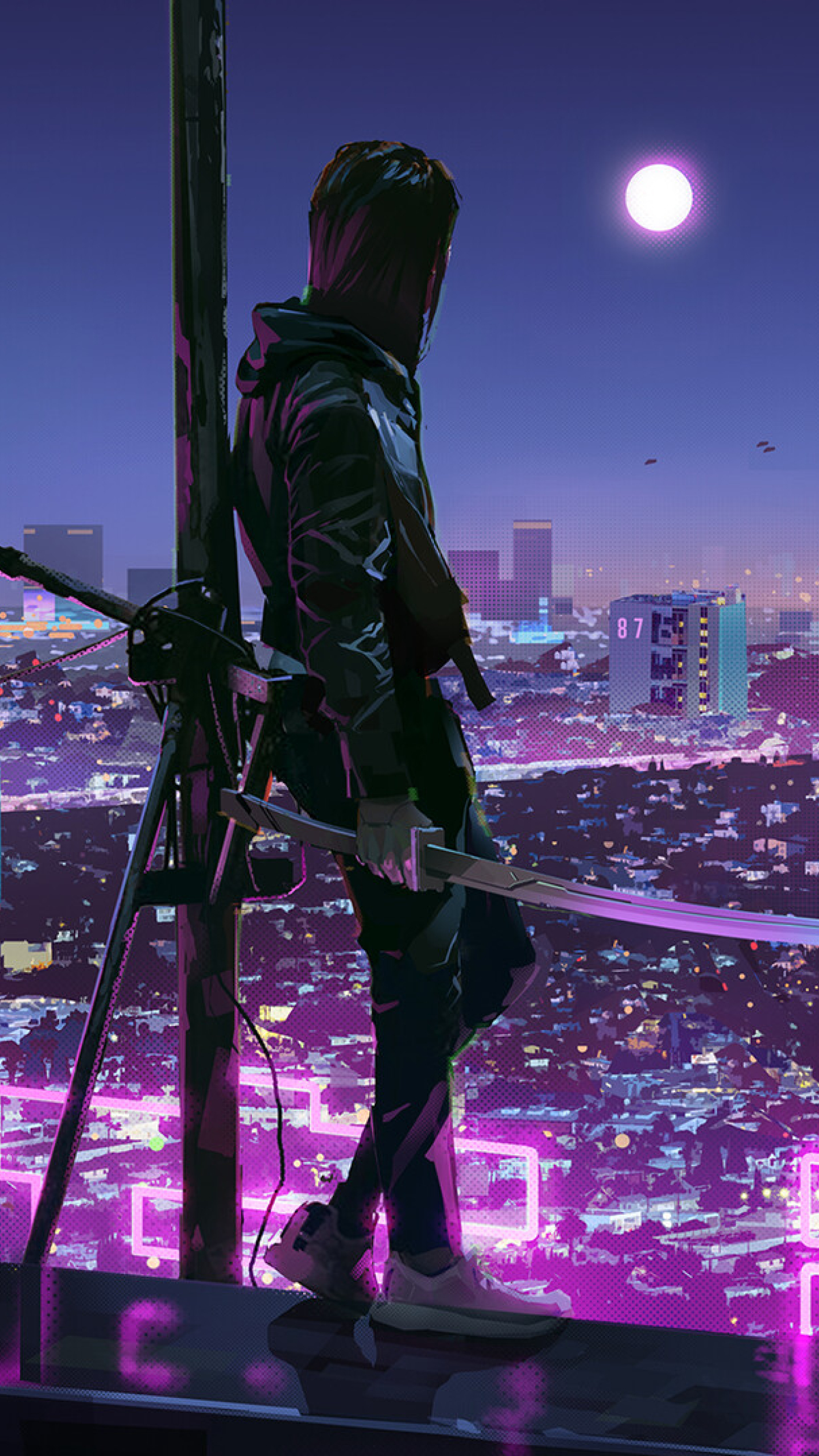 1440x2560 Warrior Girl in Cyberpunk City Samsung Galaxy S6,S7,Google