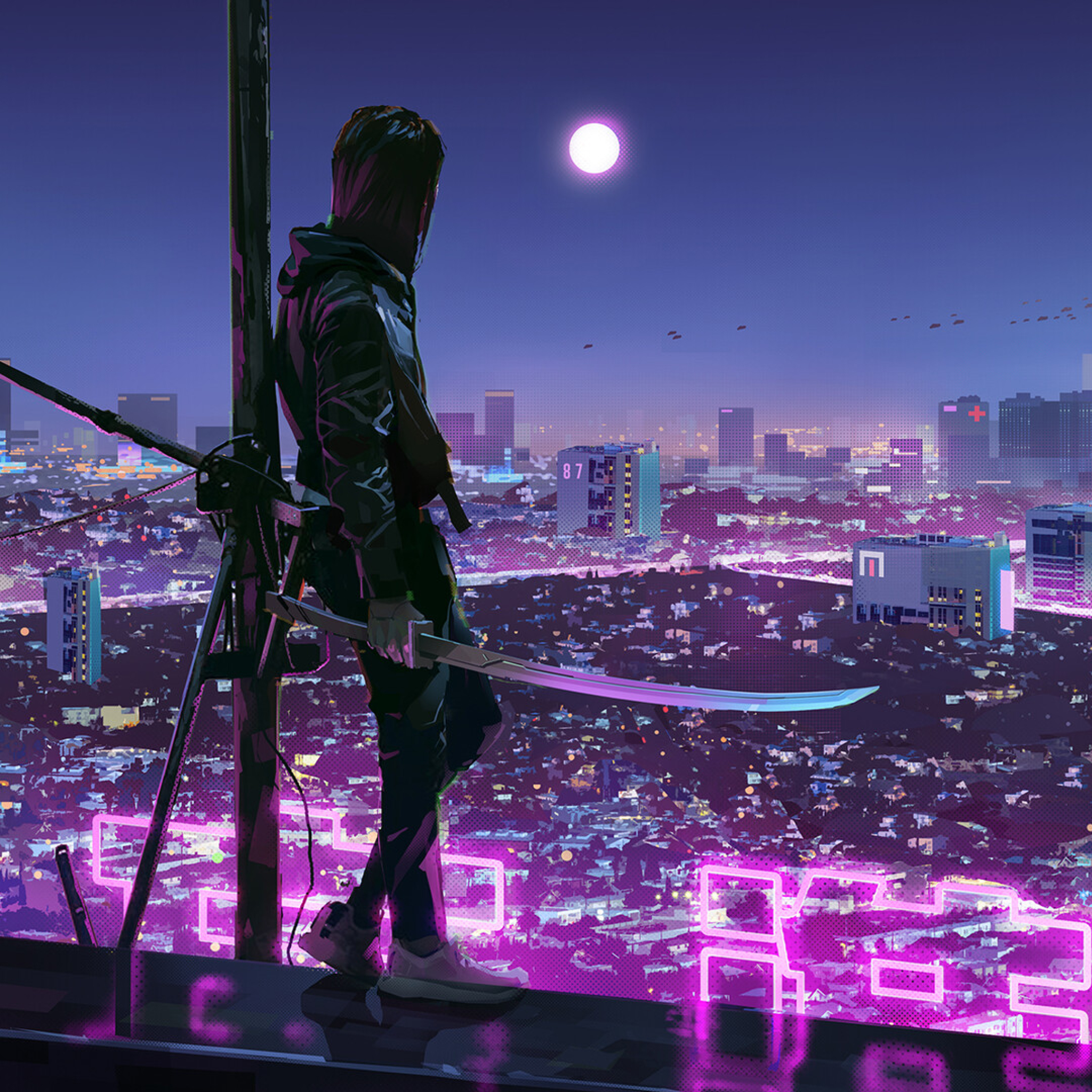 Cyberpunk 2077 город 4k Neon