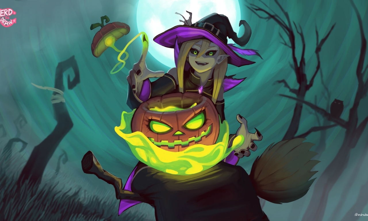 1280x769 Resolution Witch on Halloween Cartoon Art 1280x769 Resolution ...