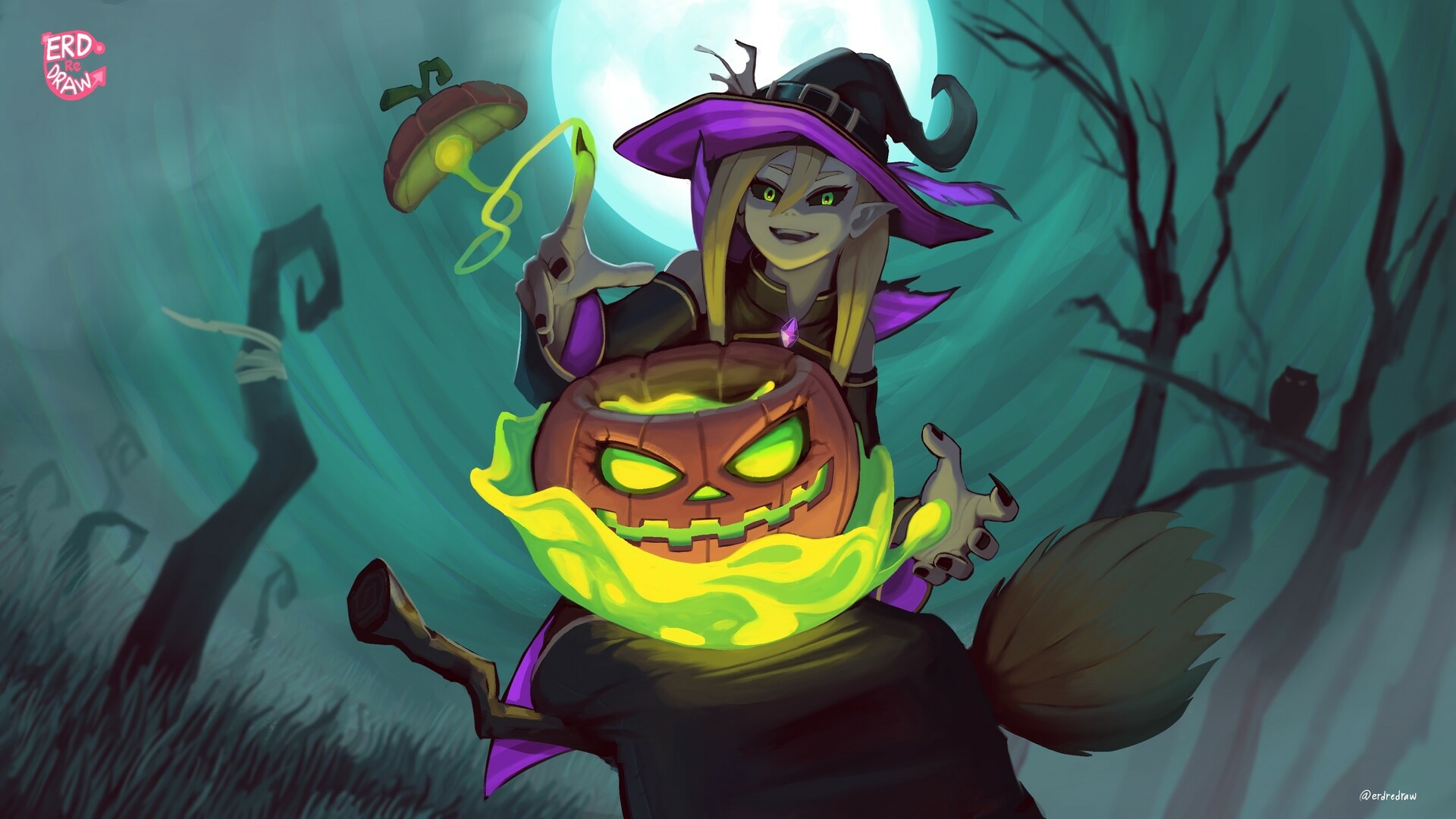 2248x22482 Witch on Halloween Cartoon Art 2248x22482 Resolution Wallpaper,  HD Holidays 4K Wallpapers, Images, Photos and Background - Wallpapers Den