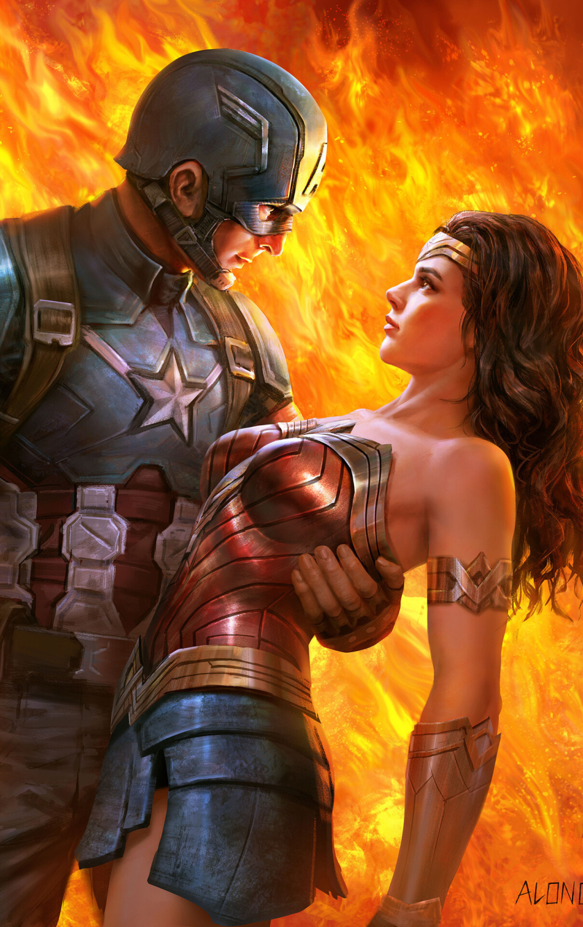 840x1336 Resolution Wonder Woman Met Captain America 840x1336 Resolution Wallpaper Wallpapers Den 