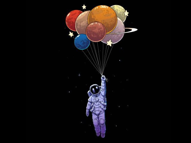 Astronaut Holding of Colorful Balloons Wallpaper, HD Artist 4K