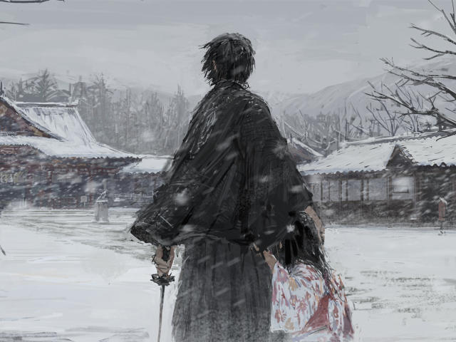 Samurai Warrior in Winter Illustration Wallpaper, HD Fantasy 4K