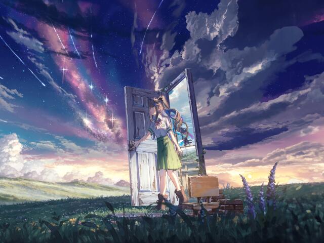 Starry space illust anime girl iPad Air Wallpapers Free Download