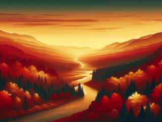4K Autumn Sunset Valley wallpaper