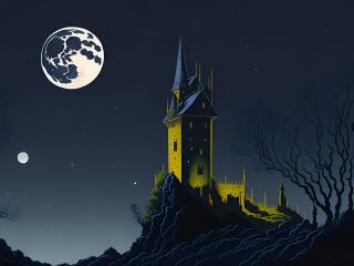 4K Magical Castle Transform in Full Moon wallpaper
