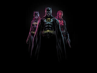 8K Batman and Batgirl with Red Hood wallpaper
